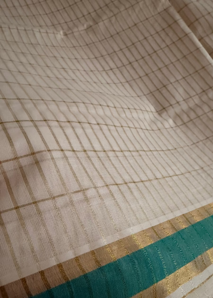 Kerala Kasavu Green Cotton Saree- Kerala