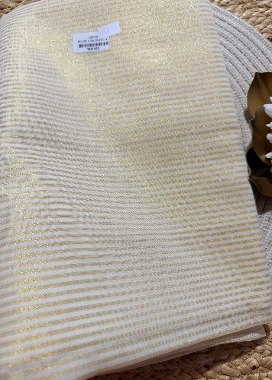 Kerala Kasavu Golden Stripes Saree- Kerala