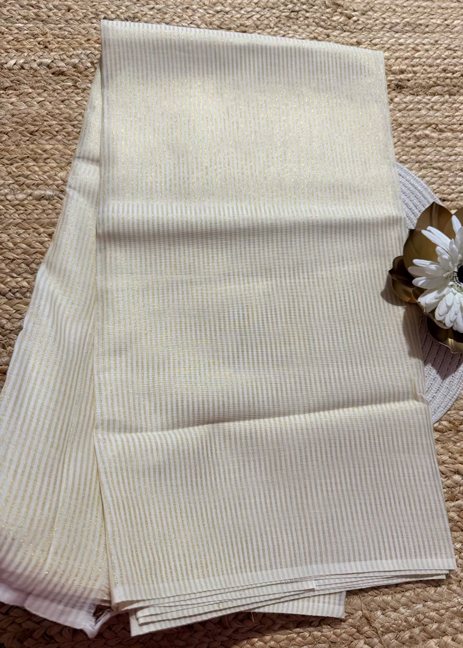 Kerala Kasavu Golden Stripes Saree- Kerala