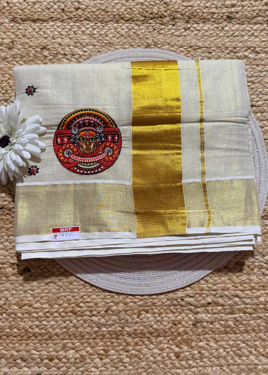 Kerala Kasavu Thayyam Design Saree- Kerala