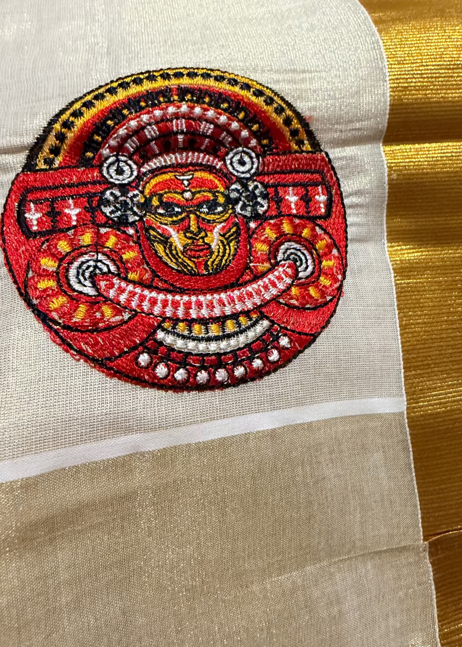 Kerala Kasavu Thayyam Design Saree- Kerala