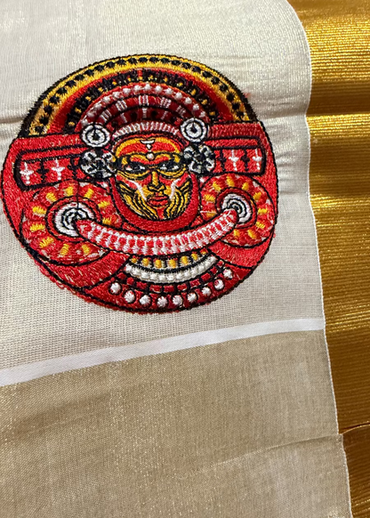Kerala Kasavu Thayyam Design Saree- Kerala