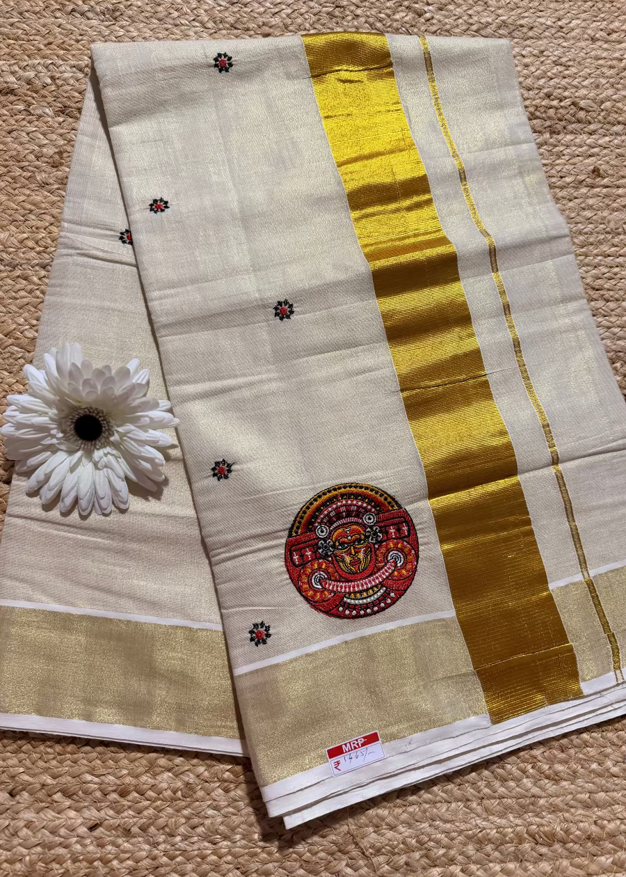 Kerala Kasavu Thayyam Design Saree- Kerala