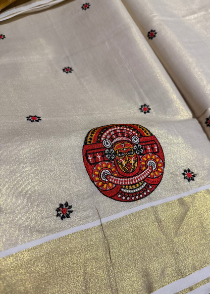 Kerala Kasavu Thayyam Design Saree- Kerala