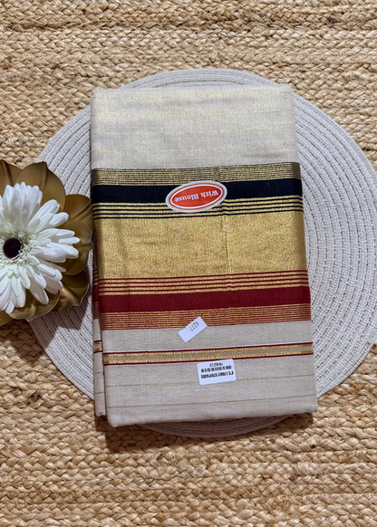 Kerala Kasavu Black and Red Saree- Kerala