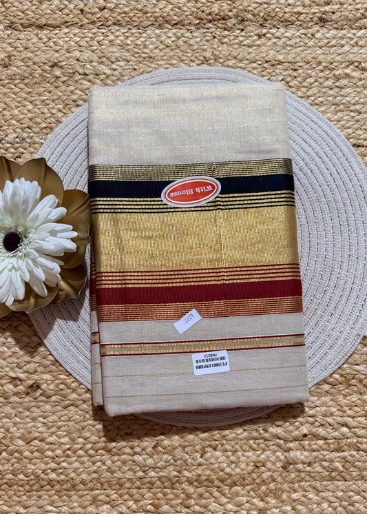Kerala Kasavu Black and Red Saree- Kerala