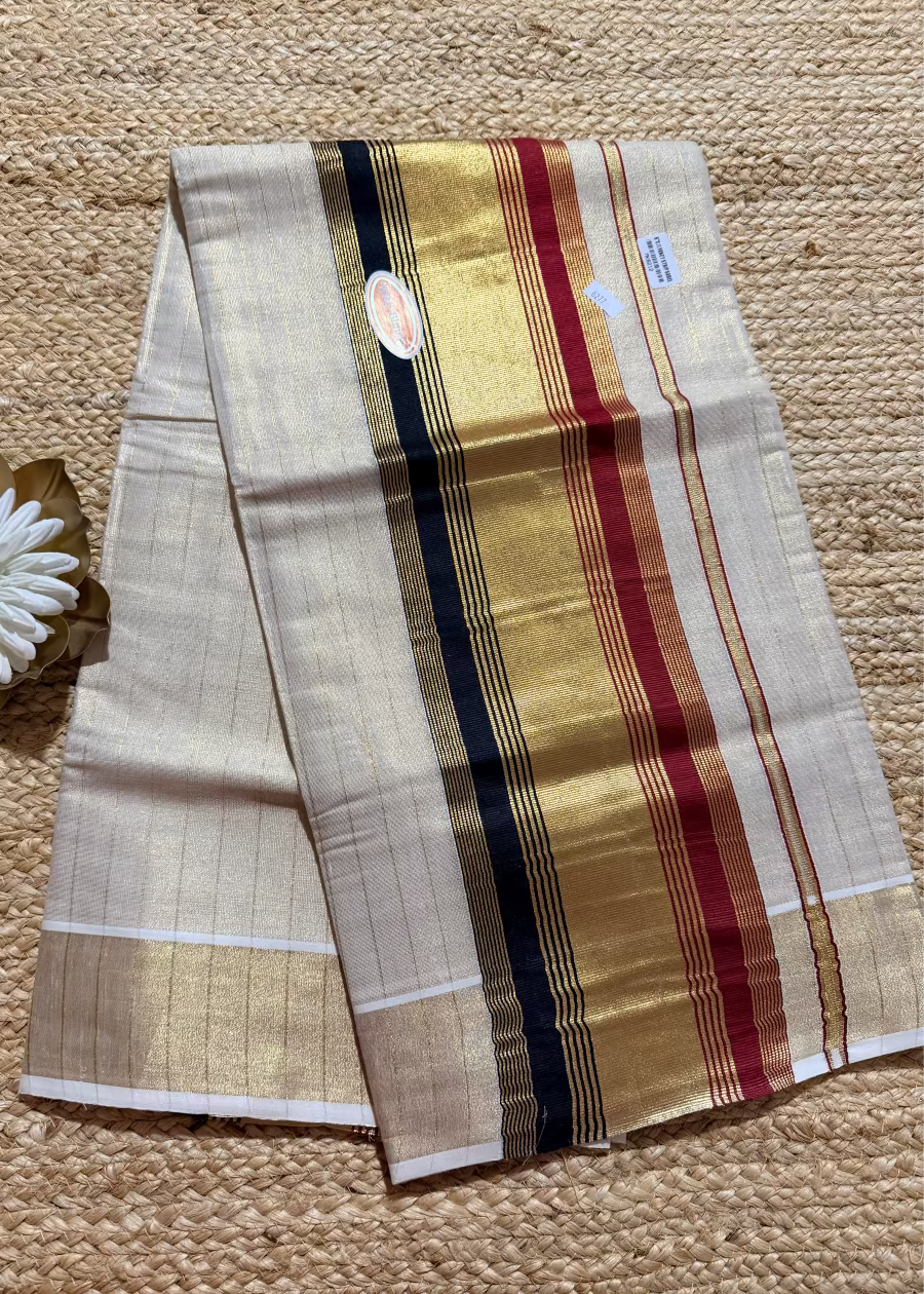 Kerala Kasavu Black and Red Saree- Kerala
