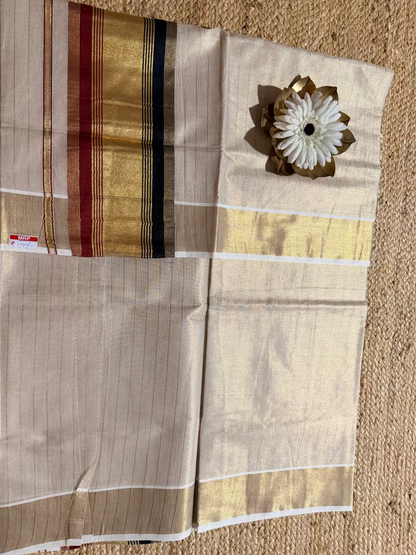 Kerala Kasavu Black and Red Saree- Kerala
