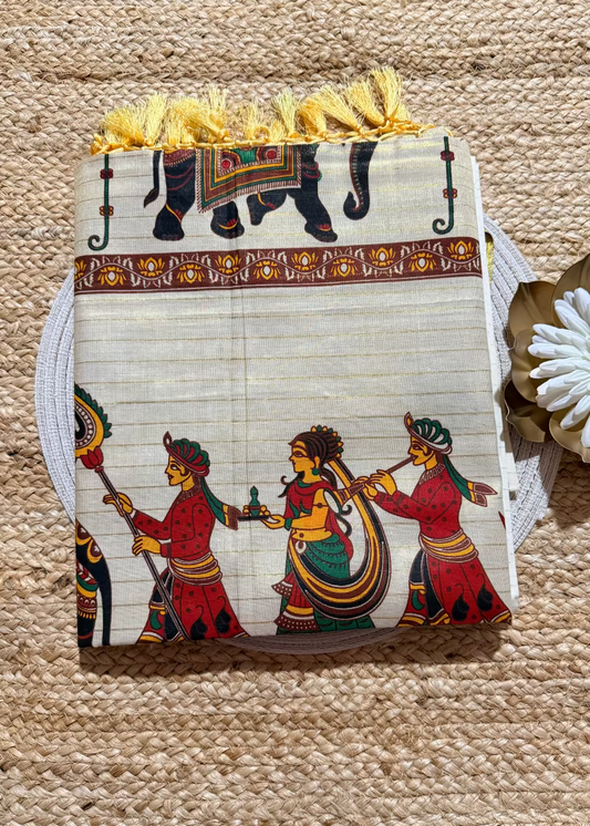 Kerala Kasavu Elephant  Design Saree- Kerala