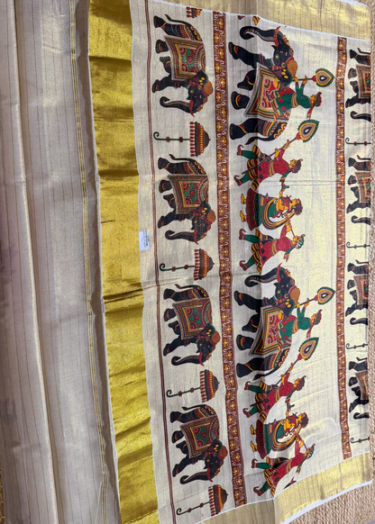 Kerala Kasavu Elephant  Design Saree- Kerala
