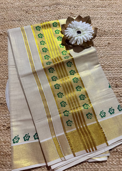 Kerala Green Kasavu Saree- Kerala
