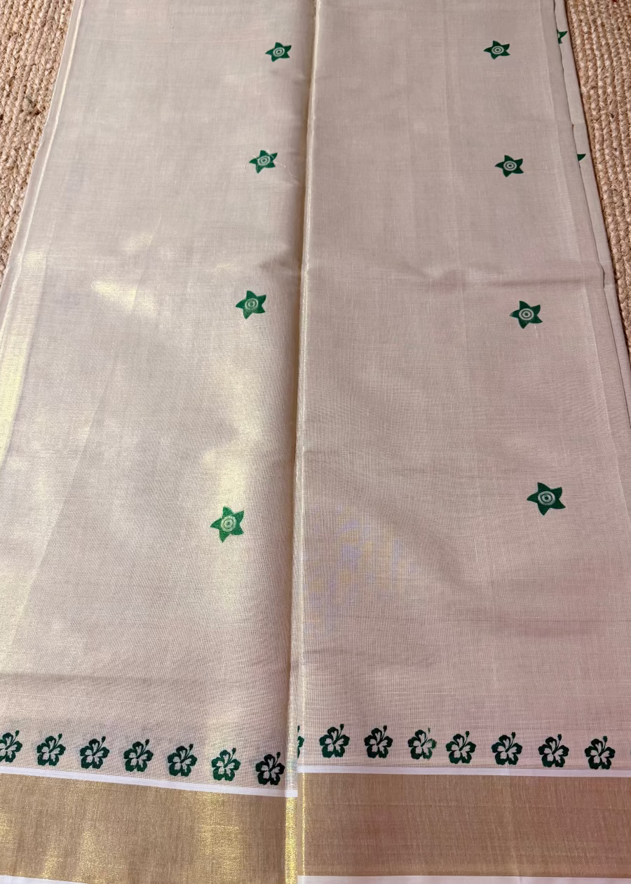 Kerala Green Kasavu Saree- Kerala