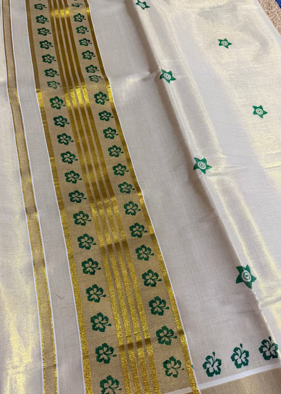 Kerala Green Kasavu Saree- Kerala