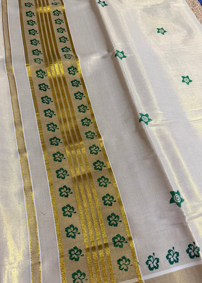 Kerala Green Kasavu Saree- Kerala