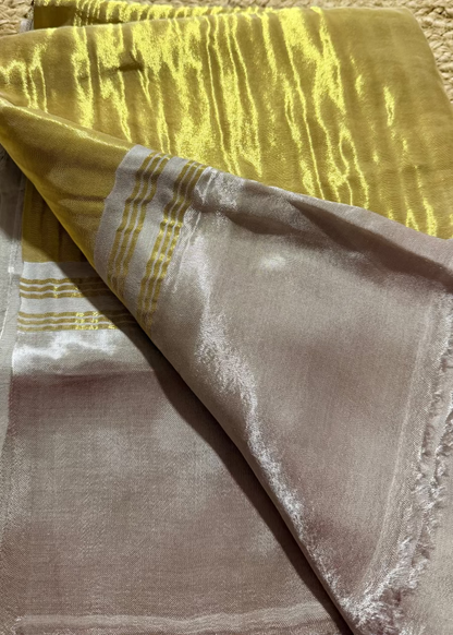 Beige And Golden Pure Modal Silk Saree- Gujarat