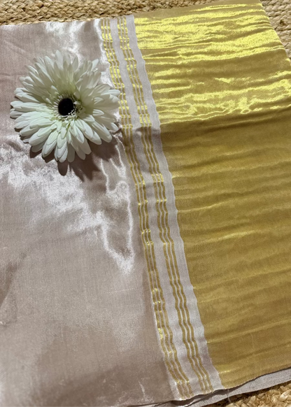 Beige And Golden Pure Modal Silk Saree- Gujarat