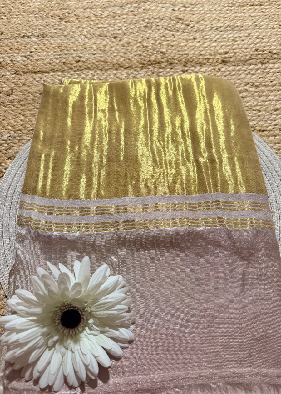 Beige And Golden Pure Modal Silk Saree- Gujarat