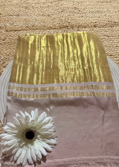 Beige And Golden Pure Modal Silk Saree- Gujarat
