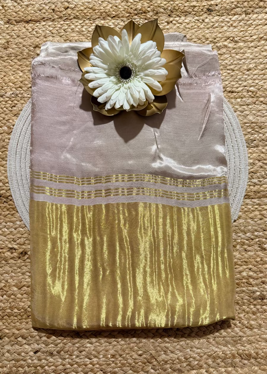 Beige And Golden Pure Modal Silk Saree- Gujarat