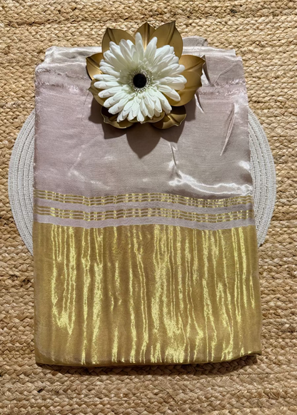 Beige And Golden Pure Modal Silk Saree- Gujarat