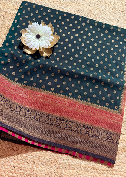 Green and Majenta Georgette Silk Saree- Banaras