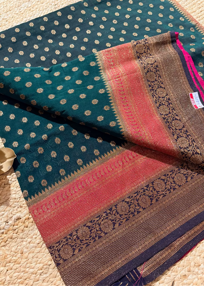 Green and Majenta Georgette Silk Saree- Banaras