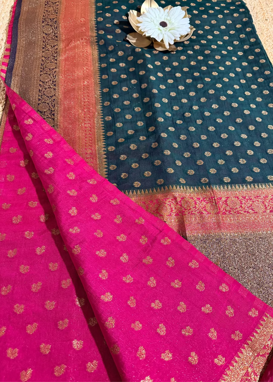 Green and Majenta Georgette Silk Saree- Banaras