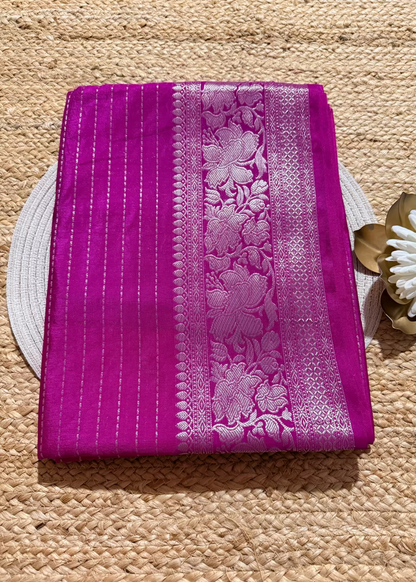 Rani Pink Semi Silk Saree- Banaras