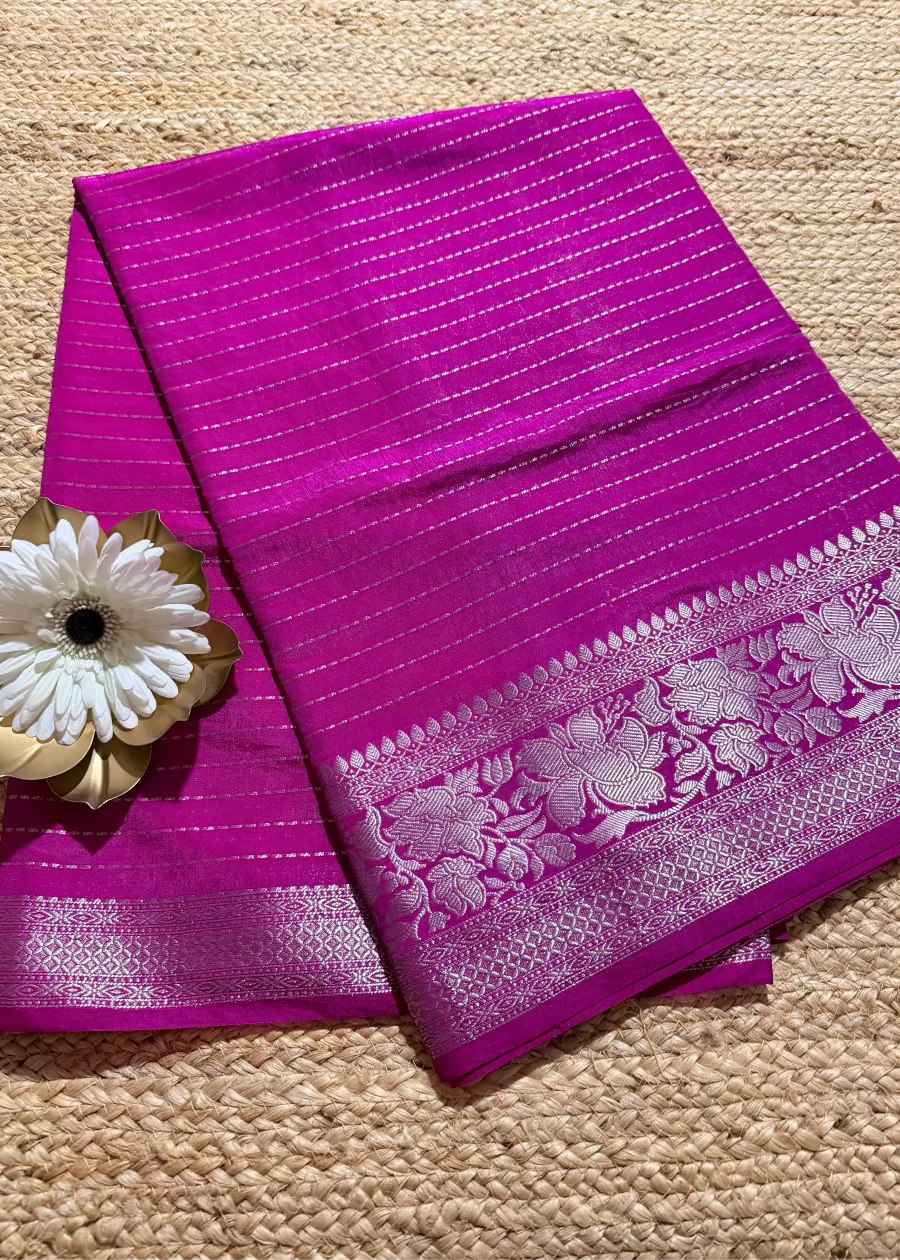 Rani Pink Semi Silk Saree- Banaras