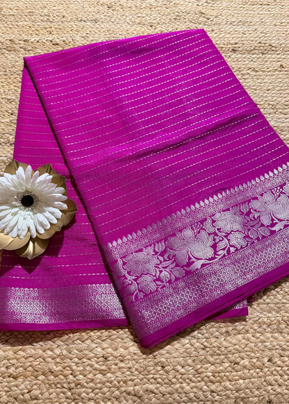 Rani Pink Semi Silk Saree- Banaras