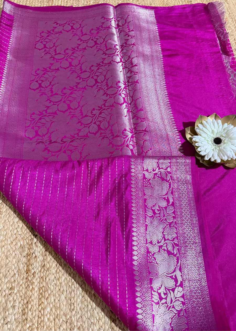 Rani Pink Semi Silk Saree- Banaras