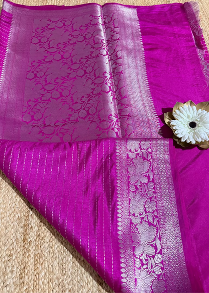 Rani Pink Semi Silk Saree- Banaras