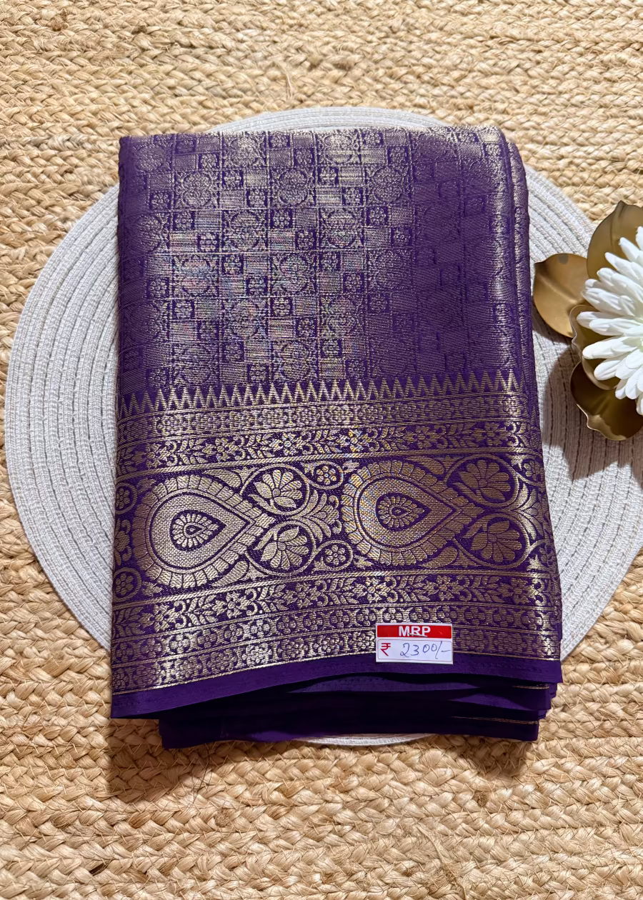 Dark Violet Georgette Brocade Silk Saree- Banaras