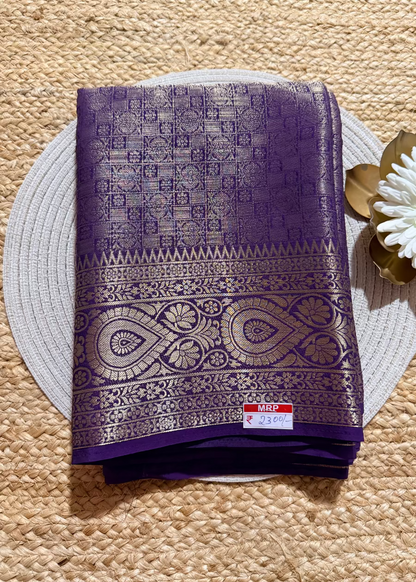 Dark Violet Georgette Brocade Silk Saree- Banaras