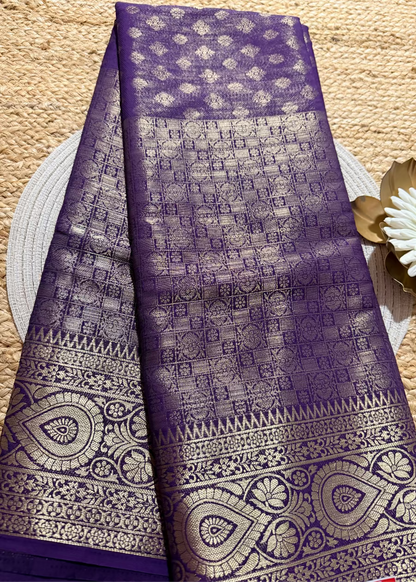 Dark Violet Georgette Brocade Silk Saree- Banaras