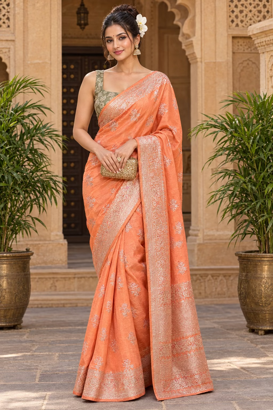 Peach Colour Silk Saree- Banaras