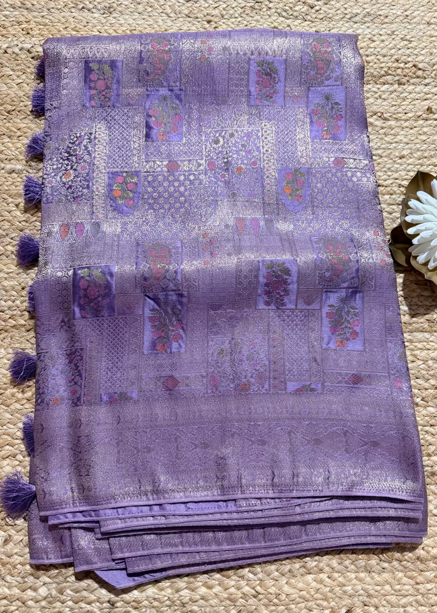 Lavender Colour Brocade Silk Saree- Banaras