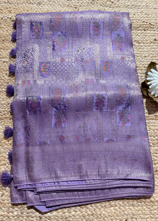 Lavender Colour Brocade Silk Saree- Banaras