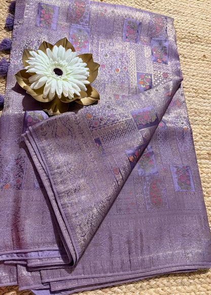 Lavender Colour Brocade Silk Saree- Banaras