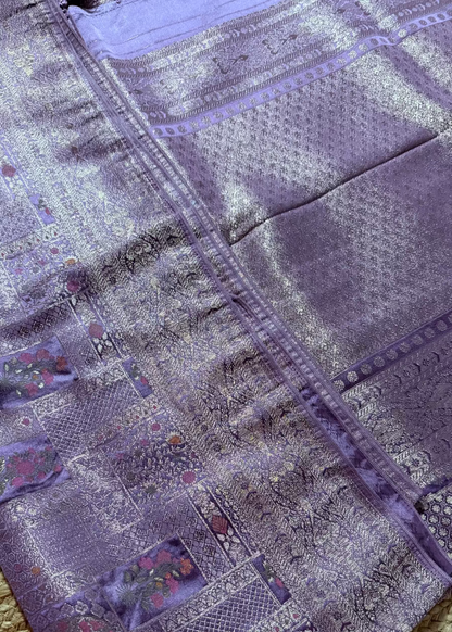 Lavender Colour Brocade Silk Saree- Banaras
