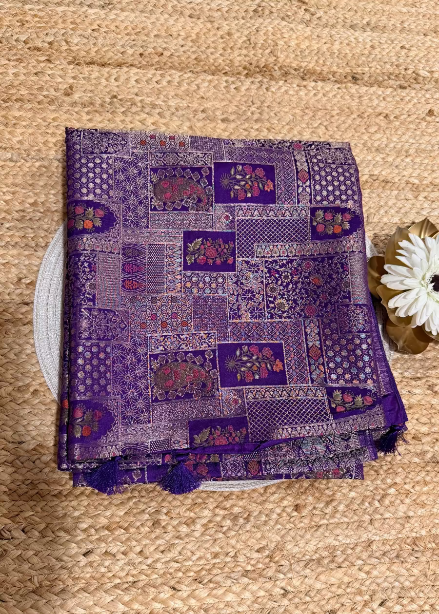 Brocade Design Purple Silk Saree- Banaras