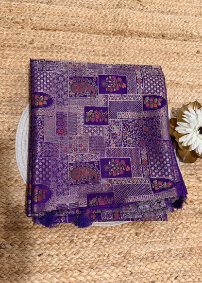 Brocade Design Purple Silk Saree- Banaras