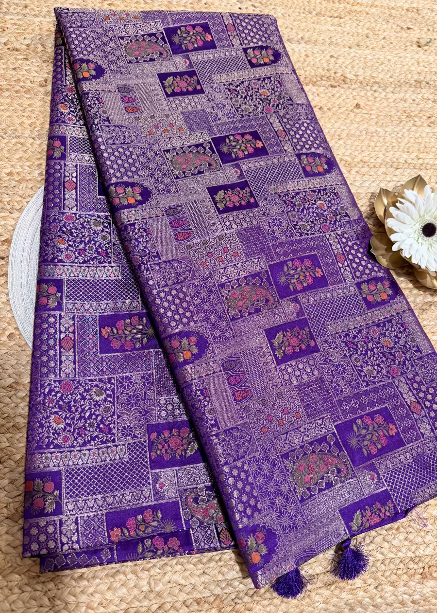 Brocade Design Purple Silk Saree- Banaras
