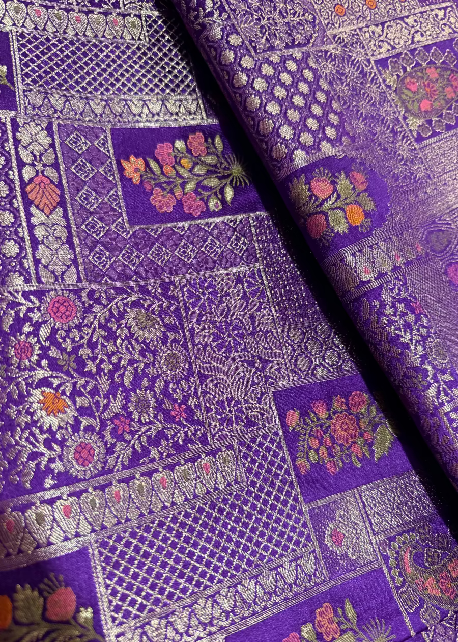 Brocade Design Purple Silk Saree- Banaras