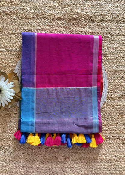 Multi Coloured Checkered Soft Mul Cotton Saree- Bengal