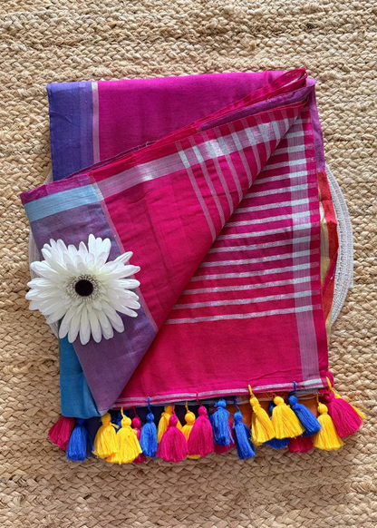 Multi Coloured Checkered Soft Mul Cotton Saree- Bengal