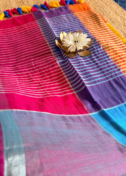 Multi Coloured Checkered Soft Mul Cotton Saree- Bengal
