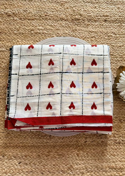 White, Black & Red Cotton Saree- Bengal