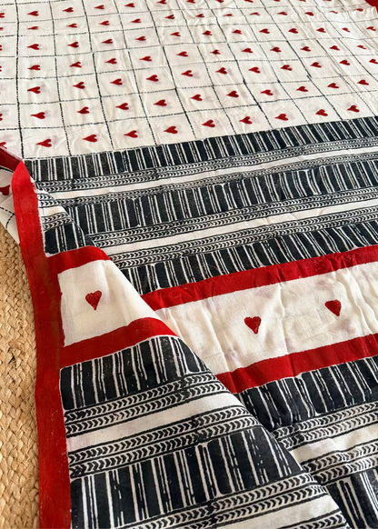 White, Black & Red Cotton Saree- Bengal