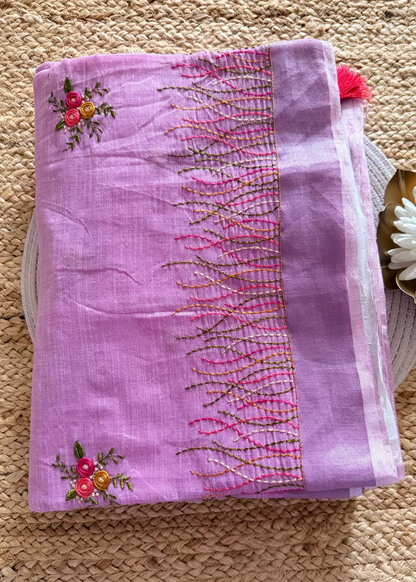 Light Pink  Linen Cotton Saree- Bengal